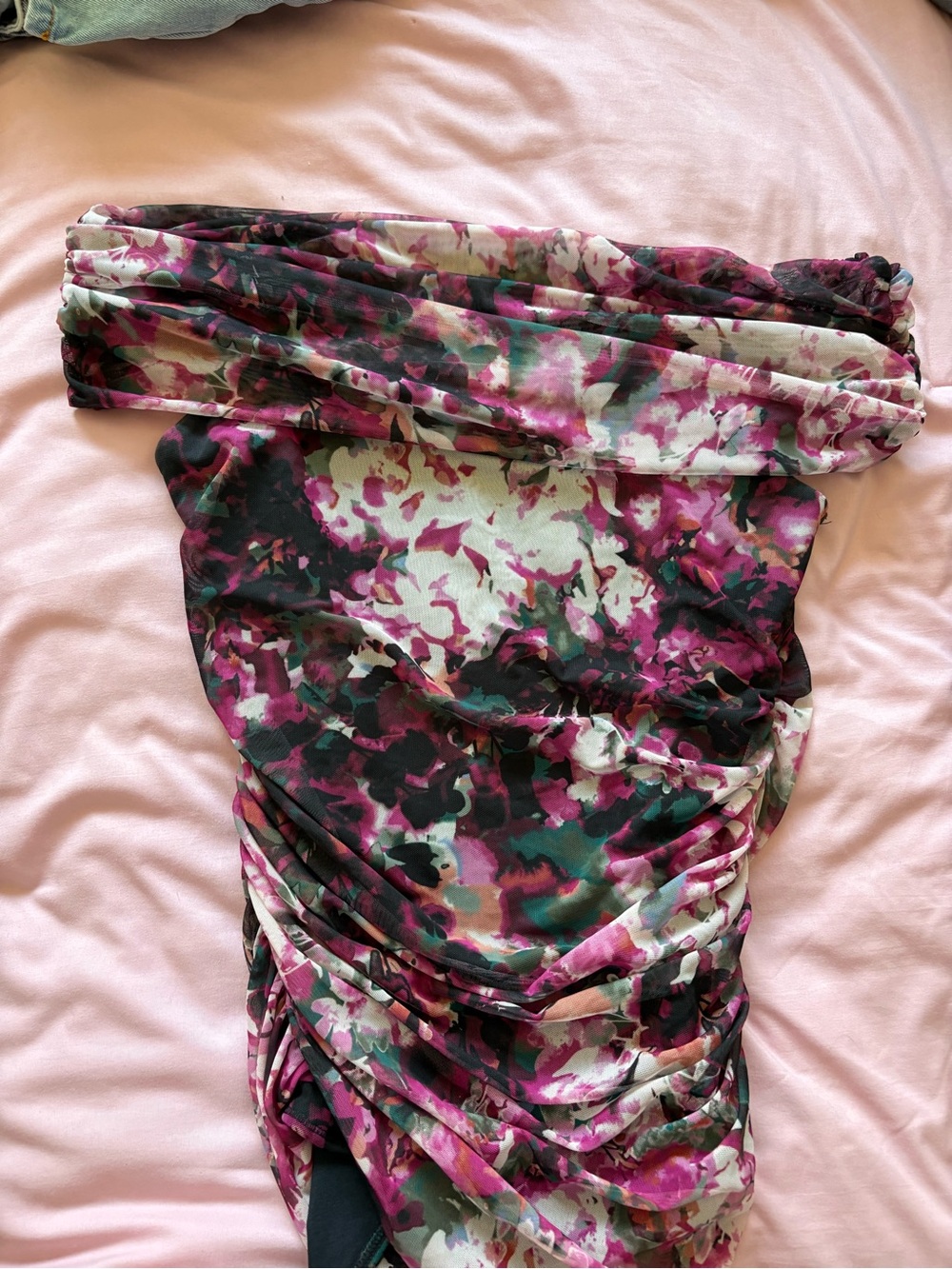 Abercrombie & Fitch Floral Sheer Scarf Top in Magenta and Green Multi